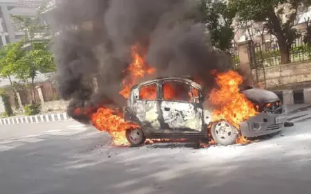 Noida News : चलती कार में लगी आग