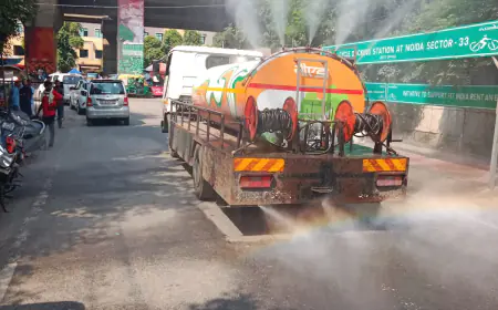 Noida News : नोएडा प्राधिकरण की 14 टीमों ने ग्रैप के नियमों का पालन कराने के लिए शहर का किया भ्रमण, टैंकरों से पानी का छिड़काव
