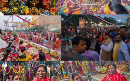 Noida News : नोएडा में छठ व्रतियों ने अस्ताचलगामी सूर्य को दिया अर्घ्य