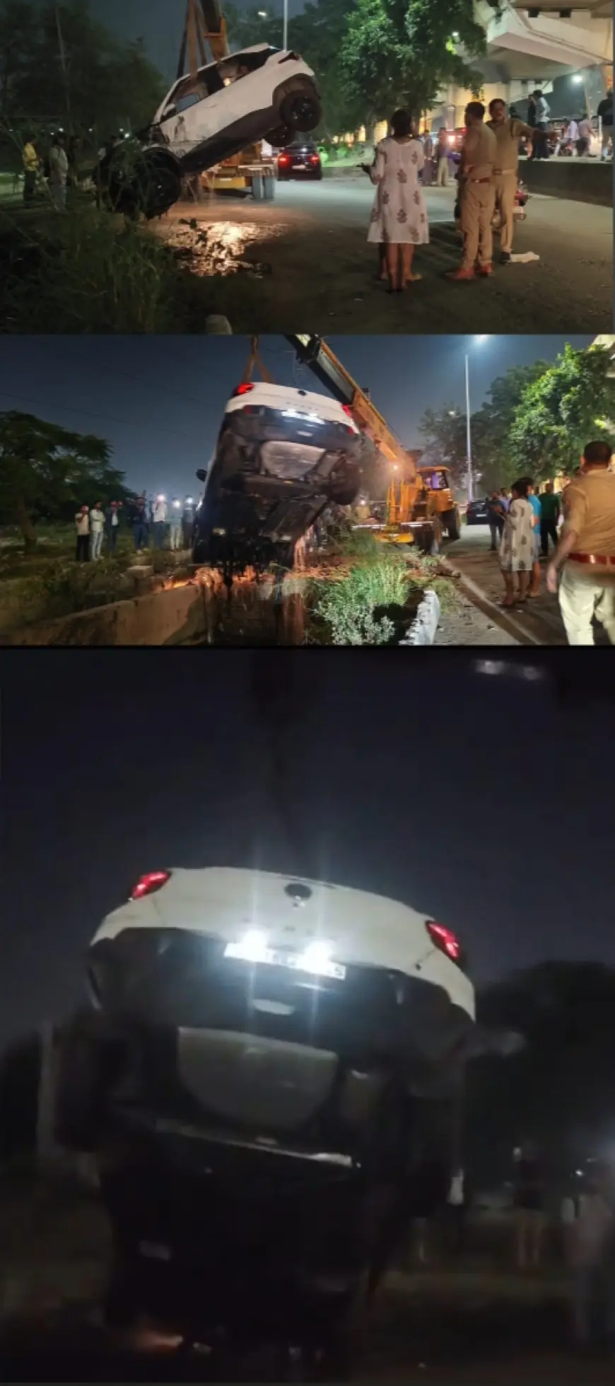 Noida News : विपरीत दिशा से आ रही अनियंत्रित कार  नाले में गिरी