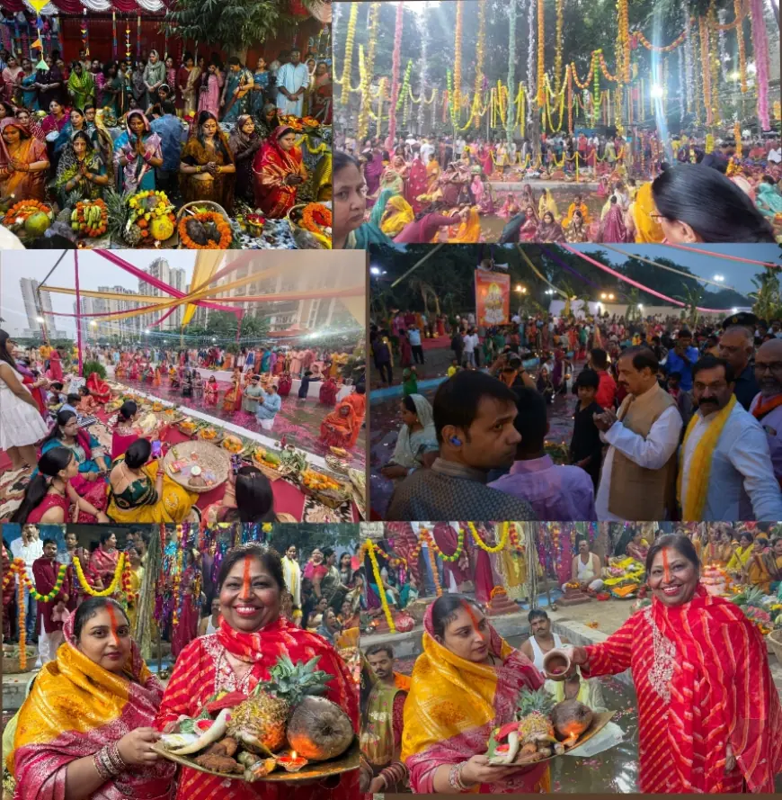 Noida News : नोएडा में छठ व्रतियों ने अस्ताचलगामी सूर्य को दिया अर्घ्य