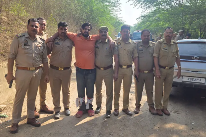 Greater Noida News : पड़ोसी की गोली मारकर हत्या करने वाला बदमाश मुठभेड़ के दौरान गिरफ्तार, दोनों पैर में लगी गोली