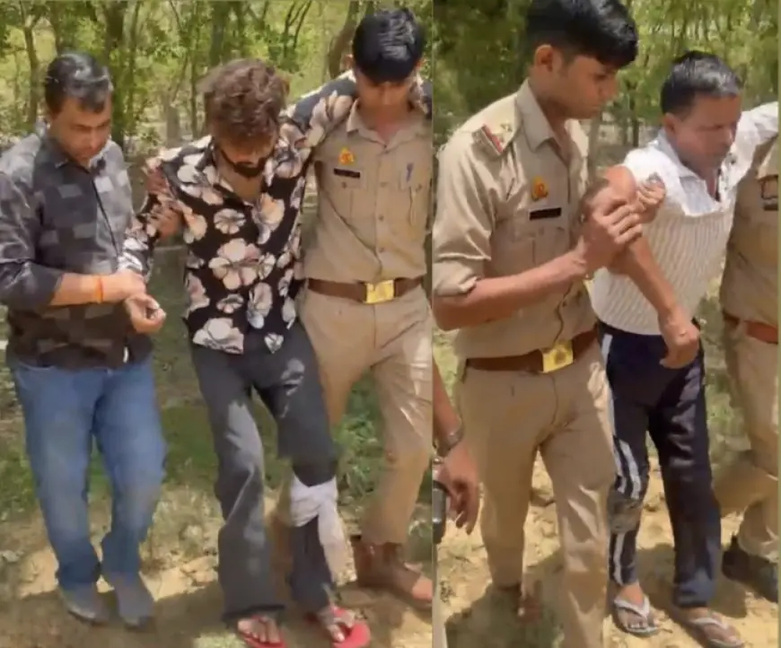 Greater Noida News : दीपक नागर हत्या कांड में वांछित दो बदमाश पुलिस मुठभेड़ में गिरफ्तार'पैर  मे लगी गोली