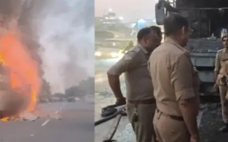 Noida News : दिल्ली से बिहार  जा रही डबल डेकर बस में लगी भयंकर आग, 32 यात्रियों की बच्ची जान