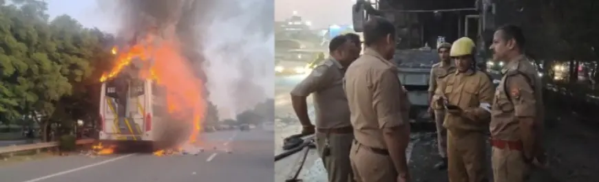 Noida News : दिल्ली से बिहार  जा रही डबल डेकर बस में लगी भयंकर आग, 32 यात्रियों की बच्ची जान