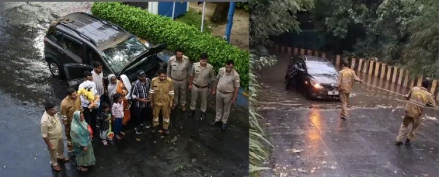 Noida News : अंडरपास के नीचे भरे पानी में फंसी कार,  7 लोगों को रेसक्यू करके पुलिस ने निकाला बाहर