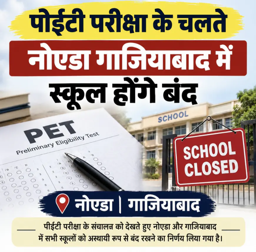 Noida/Ghaziabad News : पीईटी परीक्षा के चलते नोएडा गाजियाबाद में स्कूल होंगे बंद